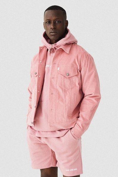 man wearing pink short with pink jacket