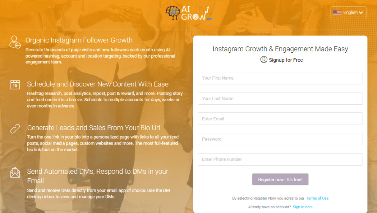 AiGrow's Sign Up Page 