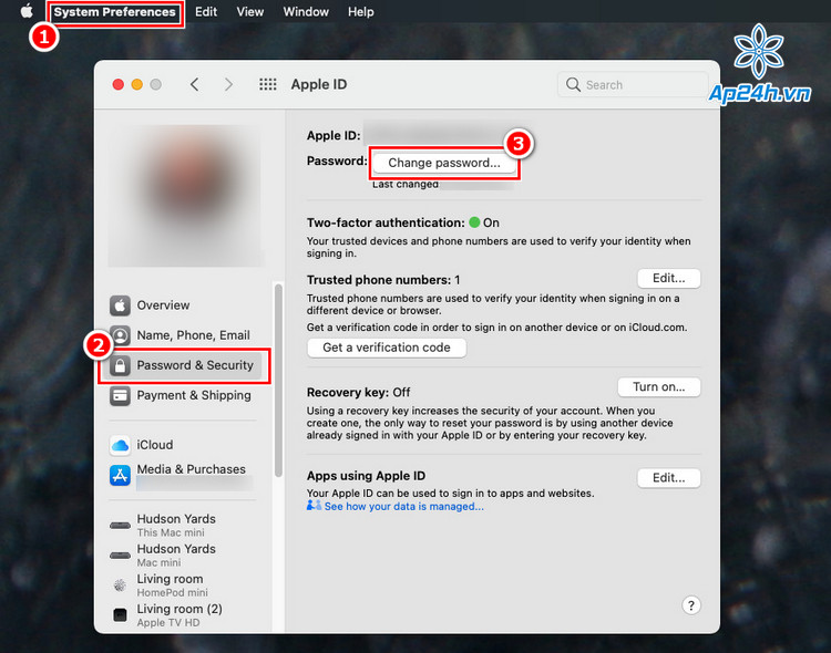 Thao tác đổi mật khẩu Apple ID trên macOS