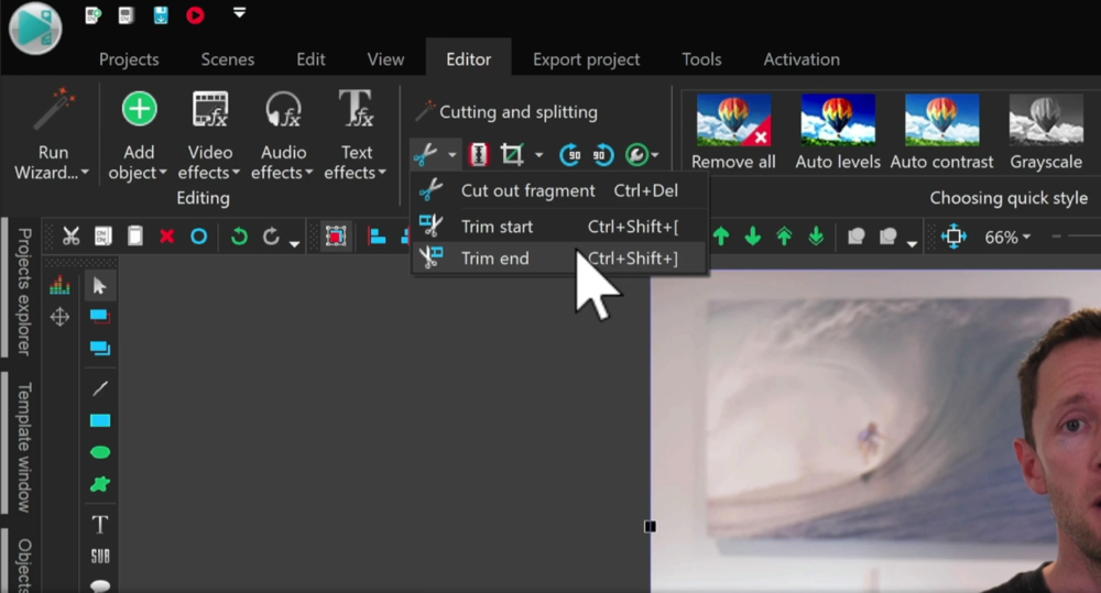 The other way you can remove footage is using the Trim Start and Trim End buttons 