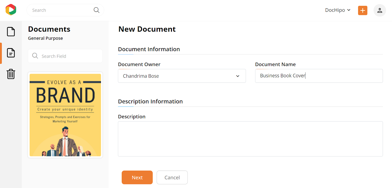 Add a Document Name and Description