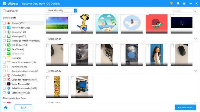 Screenshot of Tenorshare Ultdata photo recovery app