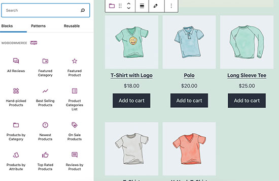 Blocos WooCommerce no editor de blocos