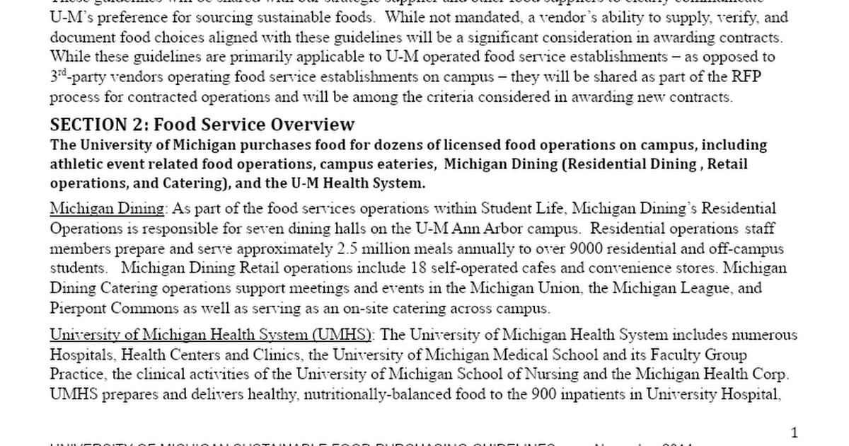 UM Sustainable Food Guidelines Google Docs