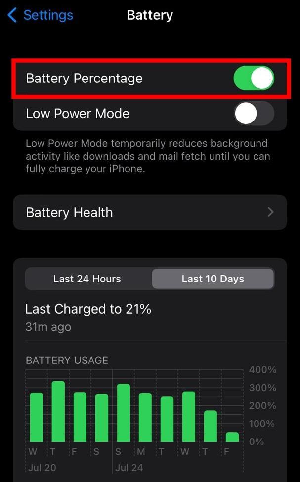 Tap on the toggle switch to turn on the Share Battery Percentage.