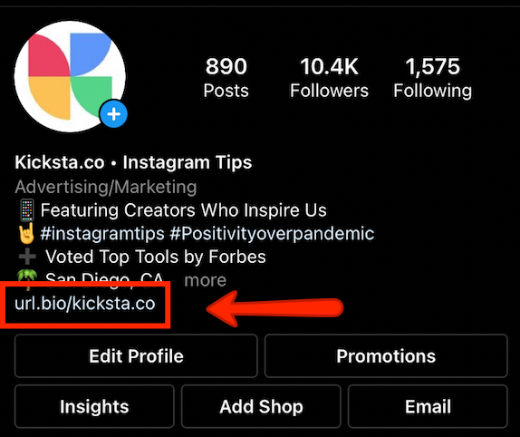 example of link in bio on instagram