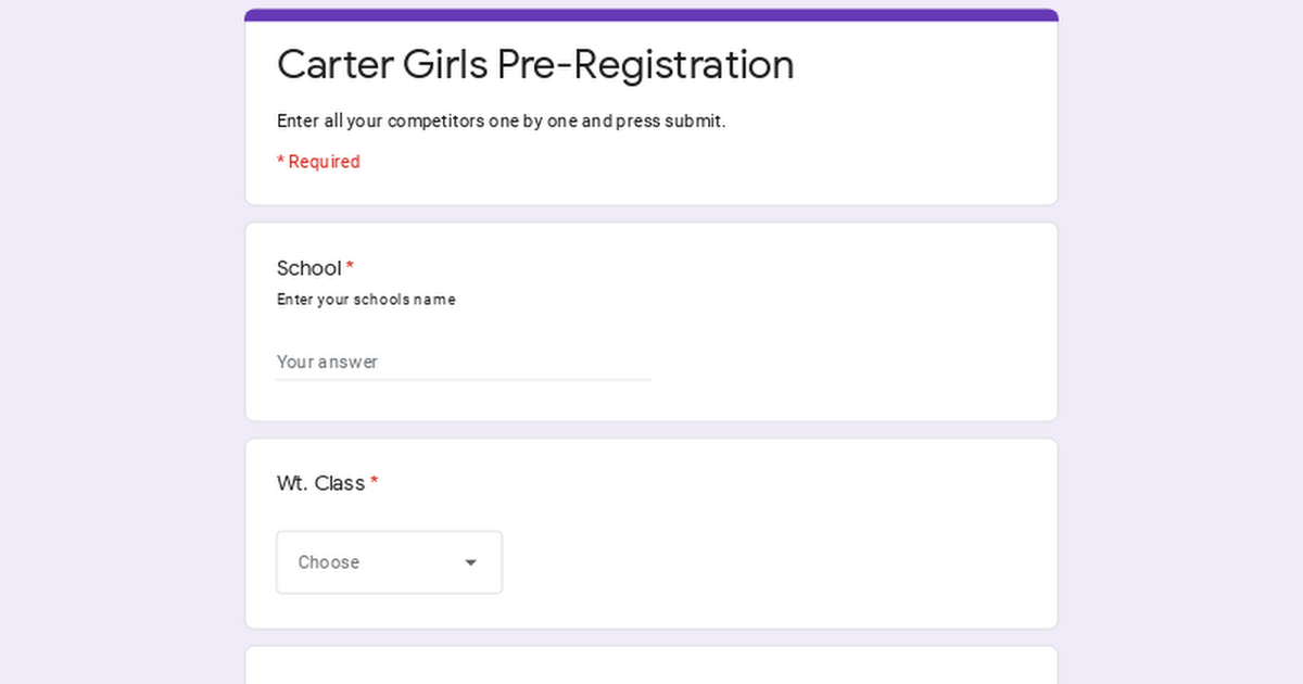 Carter Girls Pre-Registration