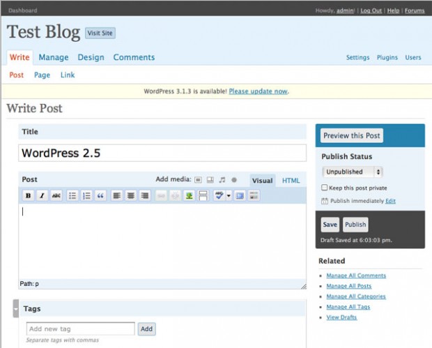 editor de posts wordpress 2.5