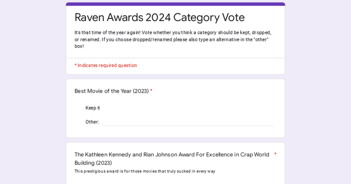 Raven Awards 2024 Category Vote