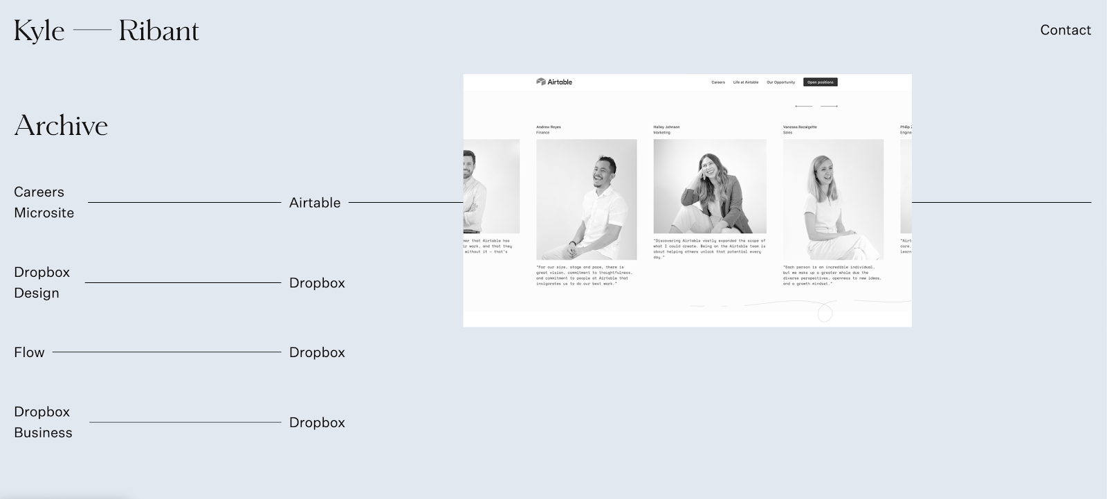 Screenshot of kyleribant.com, Kyle Ribant's UX Design portfolio.