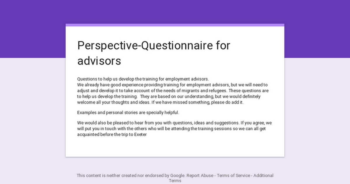 Perspective-Questionnaire for advisors