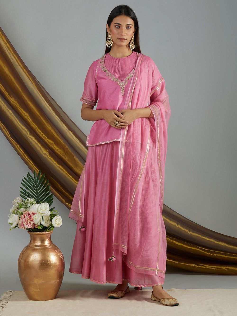 the loom - Pink cotton chanderi skirt