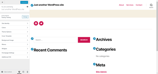 Personalizador de temas do WordPress (visualização de área de trabalho)