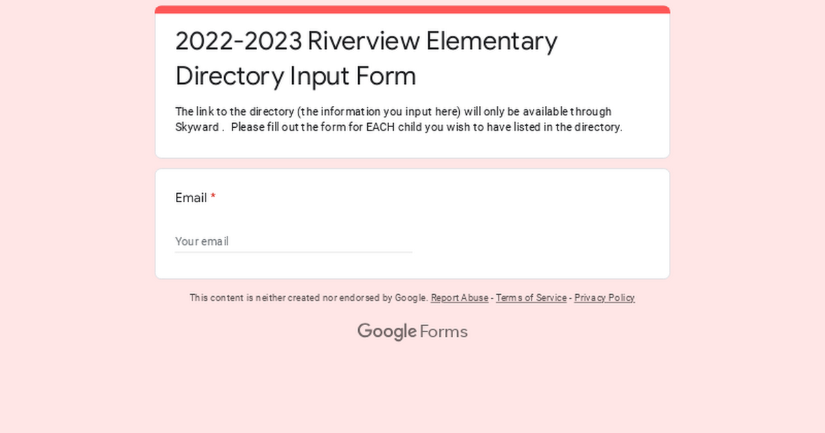 2021-2022 Riverview Elementary Directory Input Form