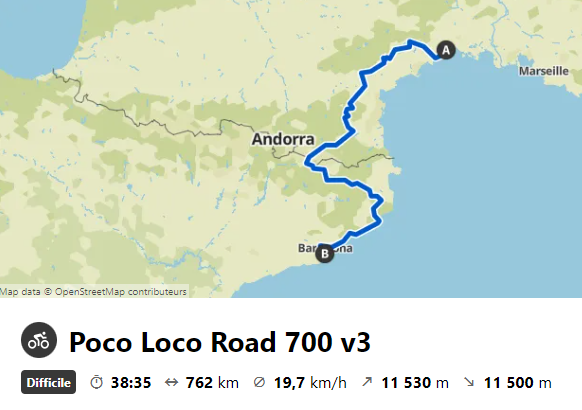 Découvrir l'ultracyclisme par la poco loco. Itinéraire sur route 700km entre Montpellier et Barcelone