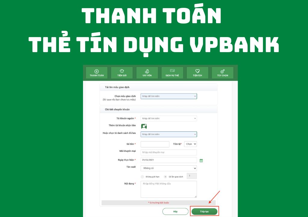Thanh toán dư nợ thẻ tín dụng Vpbank
