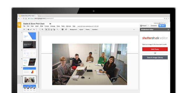 Use the Shutterstock Editor add-on to add and customize photos within Slides
