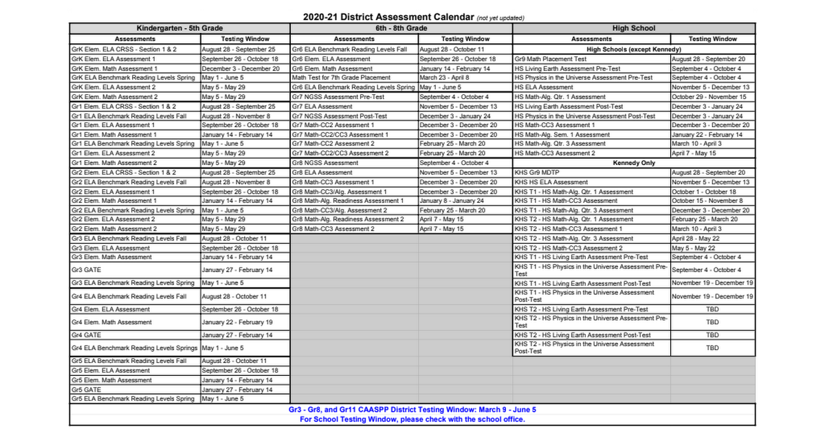 201920 District Assessment Calendar Google Sheets