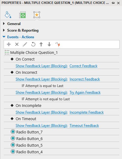 How to Set Events - Actions for Multiple Choice Questions