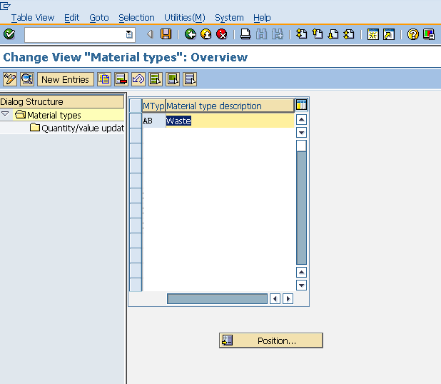 SAP Material Types New Entry