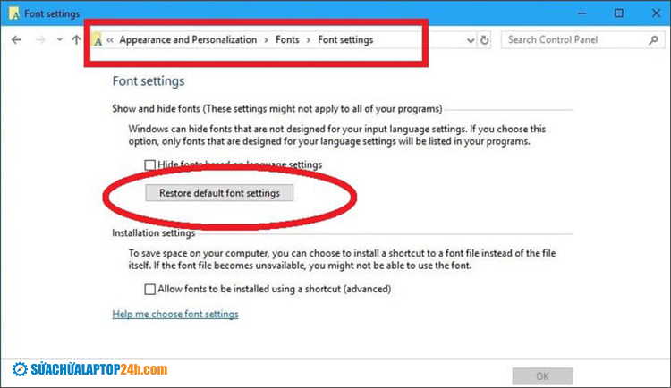 Reset font về mặc định