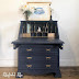 Vintage secretaire in navy blue chalk paint with gold interior