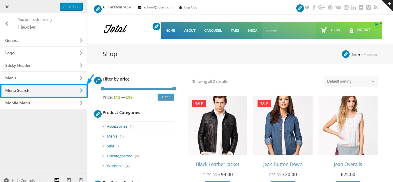 desabilitando a pesquisa de menu no tema total do wordpress