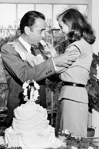 Humphrey Bogart and Lauren Bacall at their wedding on Louis Bromfield`s farm May 22 1945