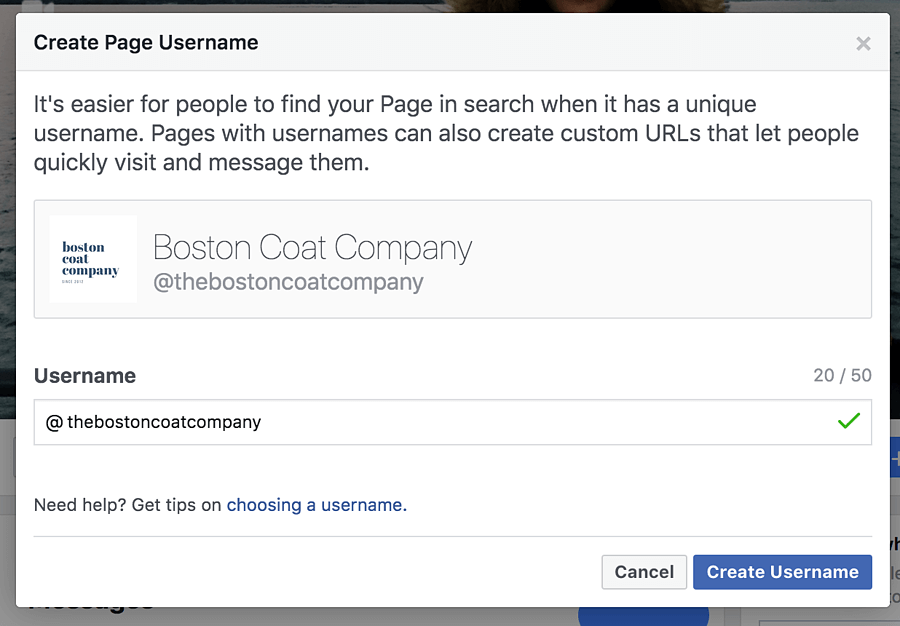 How to Create a Username for your Facebook Marketing Page