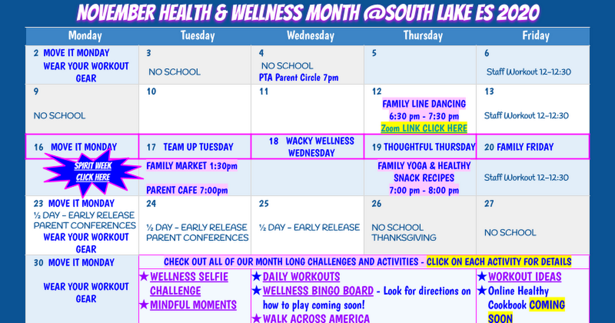 November Health and Wellness Month @South Lake ES