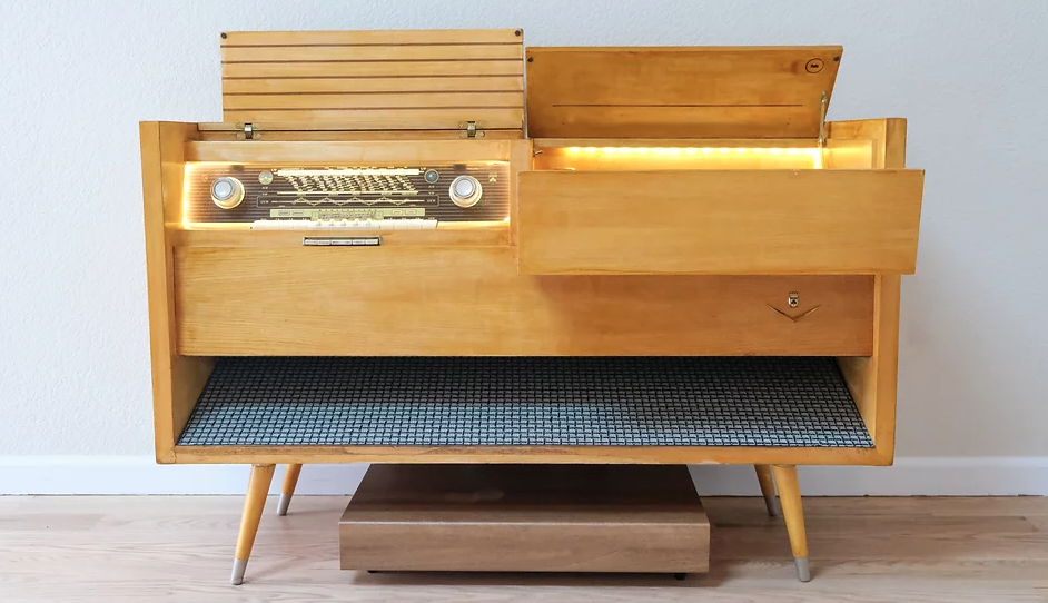 restored vintage console with turntable