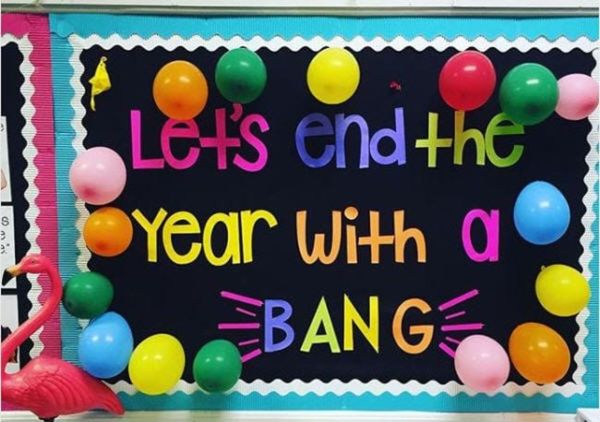 a preschool bulletin board with balloons 