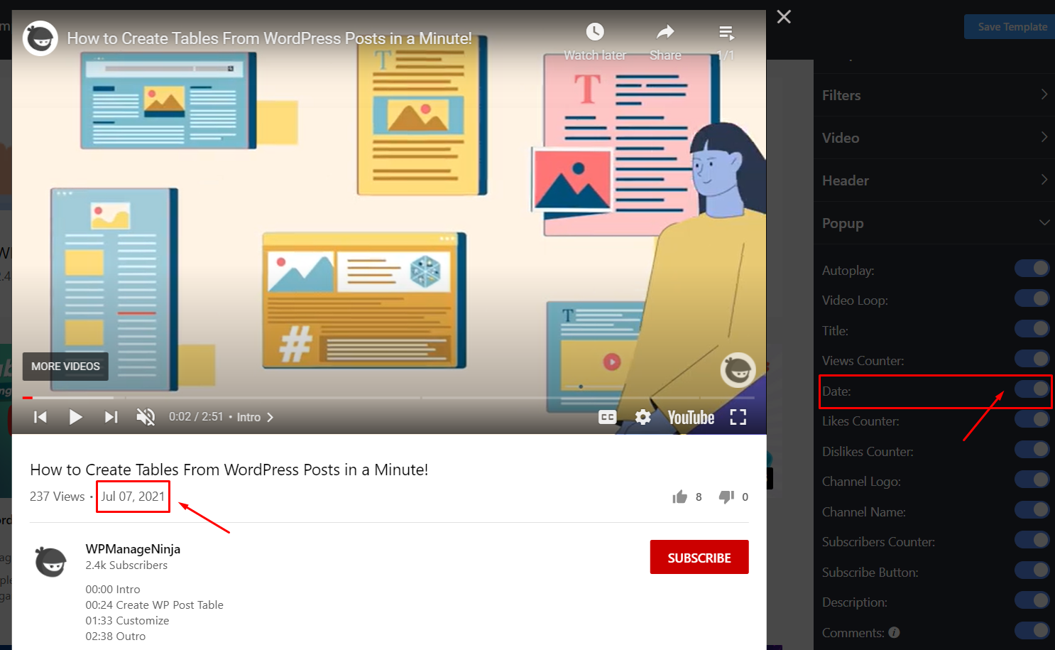 YouTube settings date