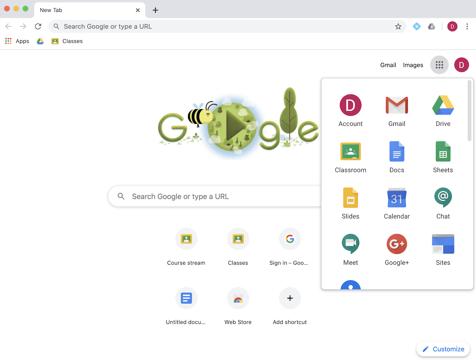 screenshot of google browser homepage