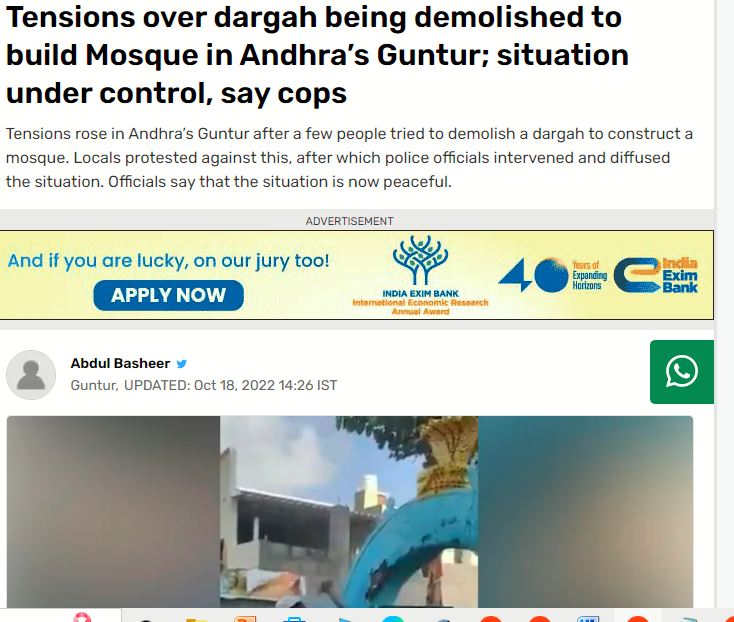 It was a dargah and not a Naga temple that was being demolished in Guntur.