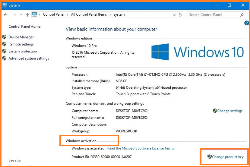 Change product key Using the Control Panel