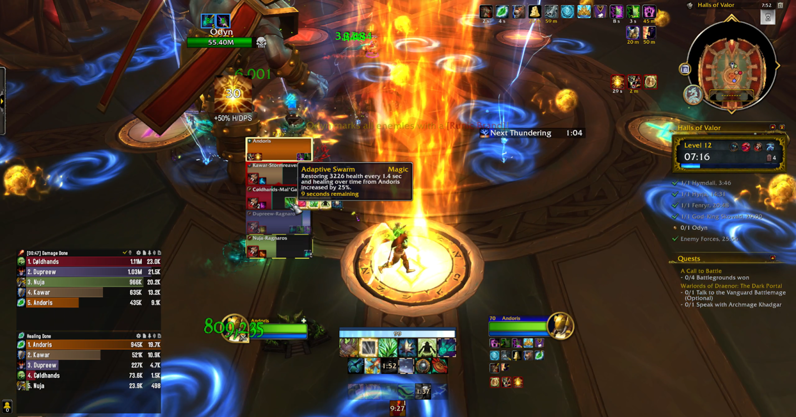 Screenshot of Halls of Valor mythic plus dungeon run in World of Warcraft