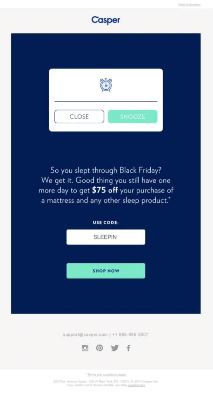 Last call Black Friday email from Casper