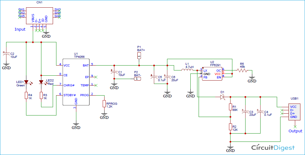 18650 Lithium Battery Charger and Booster Circuit Diagram