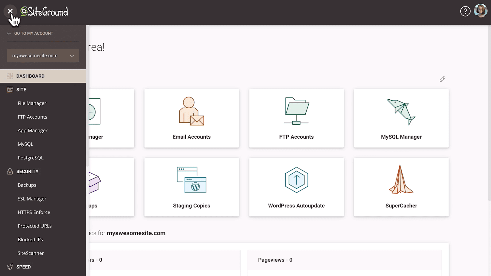 SiteGround Site Tools Control panel