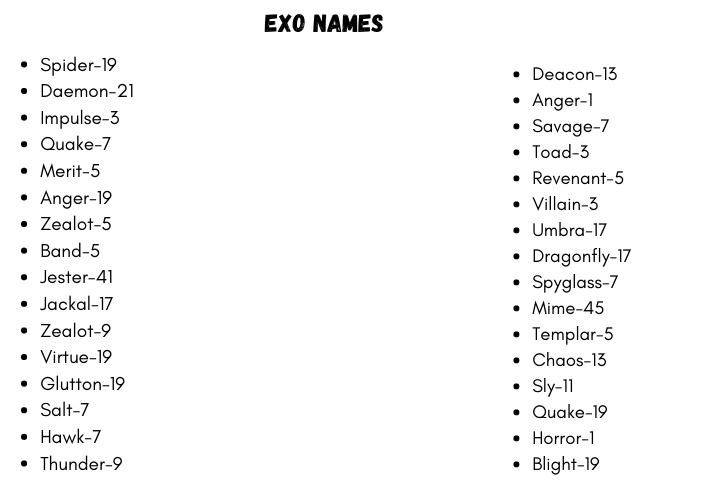Destiny Exo Names