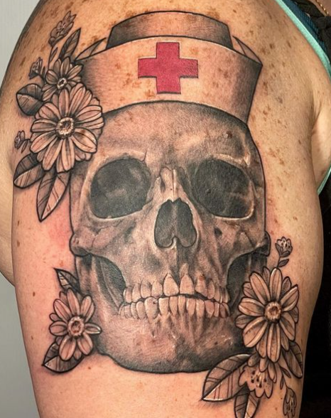 Skull Floral Small Nurse Tattoo
