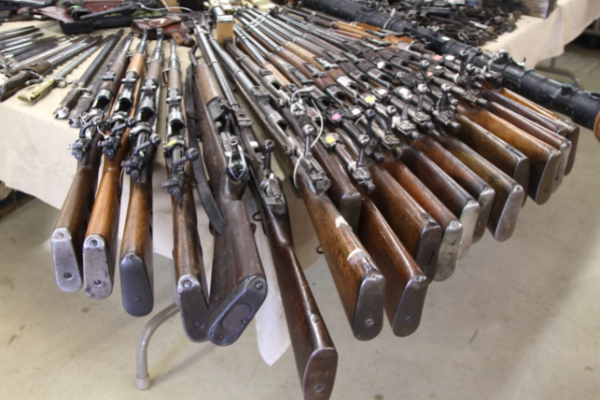 Rifles on display at a gun show