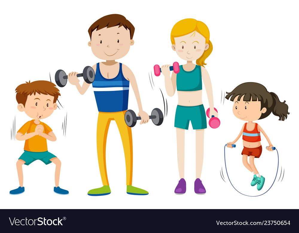 Family workout together on white background Vector Image