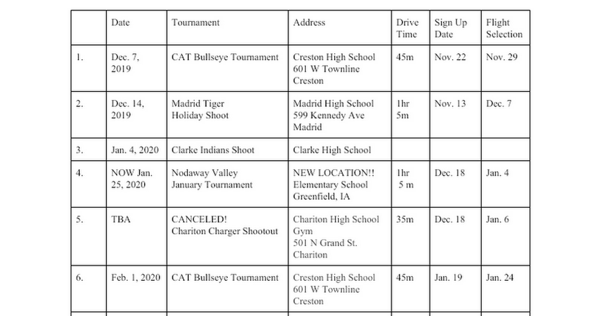 2019-2020 Archery Club Tournament Schedule - Google Docs