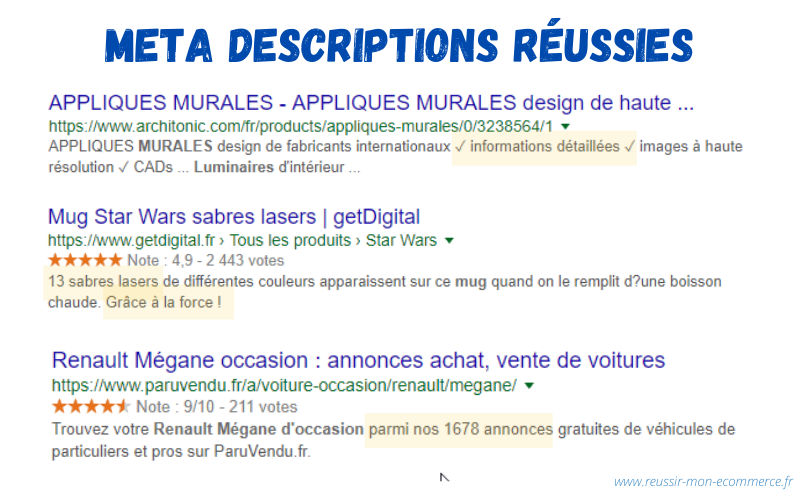 Exemples de meta descriptions réussies