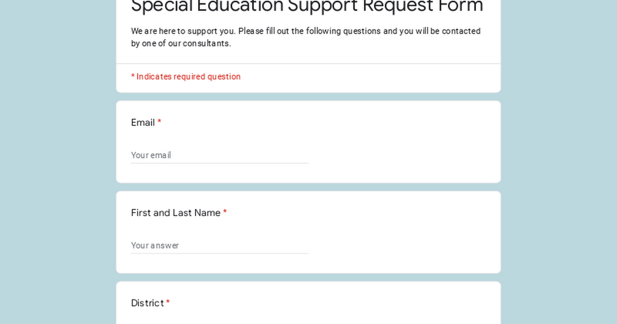 Special Education Support Request Form
