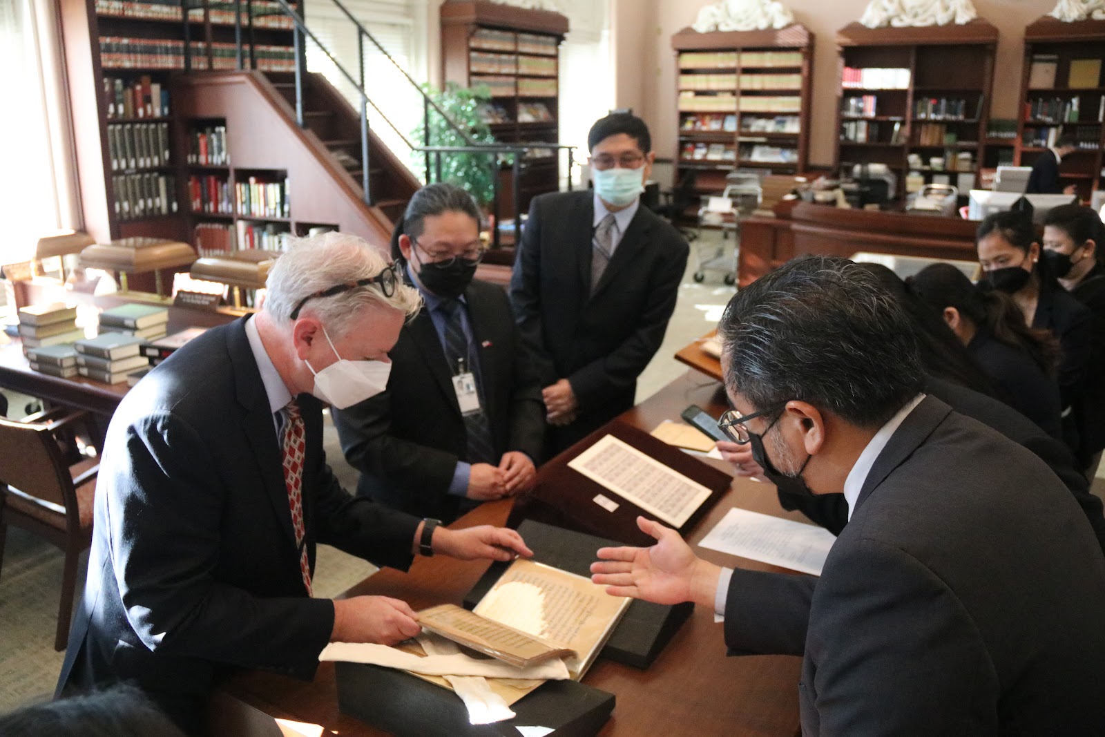 The Asian Division of the Library of Congress presents their Philippine collection to Embassy officials at the Asian Reading Room, including the only known extant copy of Doctrina Christiana.