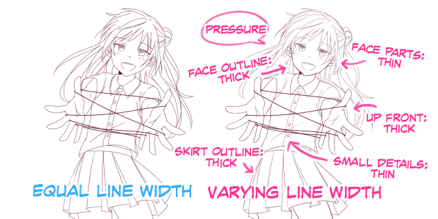 use thick lines sparingly when creating line drawing animation