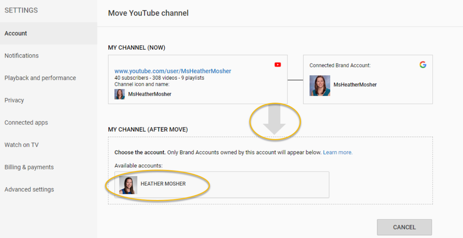 Move your  channel from one Brand Account to another